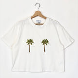 White Cotton Palm Embroidered T-shirt / NEVER FULLY DRESSED - One Size