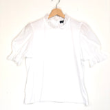 White Cotton Ruffled Short Sleeves Tee / ME + EM - Size 40