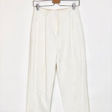 White Cotton Straight Pleated Pants / N_8 - Size 1