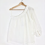 White Crinkled Linen Gauze Blend One-Shoulder Blouse / MASSCOB - Size S
