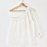 White Crinkled Linen Gauze Blend One-Shoulder Blouse / MASSCOB - Size S