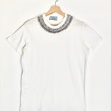 White Crystal Embroidered Cotton Jersey T-Shirt / PRADA - Size S