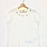 White Cut-out Tiny Rainbow Hearts Embroidered Organic Cotton Tee / MIRA MIKATI - Size M