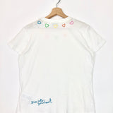 White Cut-out Tiny Rainbow Hearts Embroidered Organic Cotton Tee / MIRA MIKATI - Size M