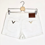 White Denim "V" Gold Pocket-detail Shorts / VALENTINO - Size 27