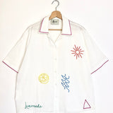 White Embroidered Cotton Short Sleeves Shirt - One Size