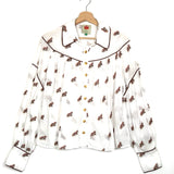 White Embroidered Horses Cotton Blouse / FARM RIO - Size S