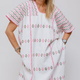 White Embroidered Three Panel Mini Kaftan Dress / PIPPA HOLT - One Size