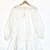 White English Embroidered Balloon Sleeves Mini Dress / SCARLETT POPPIES - Size S