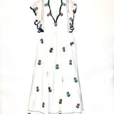 White Floral Embroidered Open Back Flared Dress / PAUL & JOE - Size 36