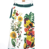 White Fruitta Print Linen Wrap Midi Skirt / ALEMAIS - Size AUS 12