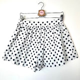 White Gathered Polka-dot Cotton-blend Poplin TEAGEN Shorts / CAROLINE CONSTAS - Size S