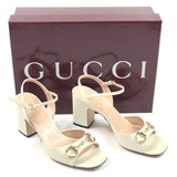 White Horsebit Open-toe Mid-heel Sandals / GUCCI - Size 37.5