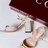 White Horsebit Open-toe Mid-heel Sandals / GUCCI - Size 37.5