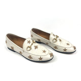 White JORDAAN Embroidered Bees and Stars Horsebit Leather Loafers / GUCCI - Size 37