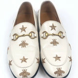 White JORDAAN Embroidered Bees and Stars Horsebit Leather Loafers / GUCCI - Size 37