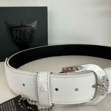 White Leather Belt - model MIRAGE / HTC - Size 80cm