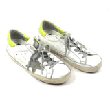 White Leather Low Top Sneakers with Neon Yellow Heel Tab / GOLDEN GOOSE - Size 38