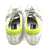 White Leather Low Top Sneakers with Neon Yellow Heel Tab / GOLDEN GOOSE - Size 38