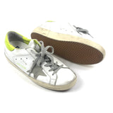 White Leather Low Top Sneakers with Neon Yellow Heel Tab / GOLDEN GOOSE - Size 38