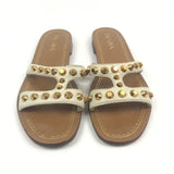 White Leather Studded Flat Sandals / PRADA - Size 38