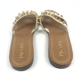 White Leather Studded Flat Sandals / PRADA - Size 38