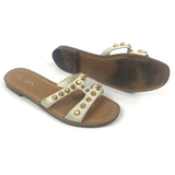White Leather Studded Flat Sandals / PRADA - Size 38