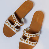 White Leather Studded Flat Sandals / PRADA - Size 38