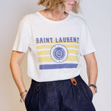 White Logo Cotton Short Sleeve T-shirt / SAINT LAURENT - Size XS