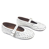 White Mary-Jane Crystal-embellished  Leather Ballet Flats / ALAIA - Size 39