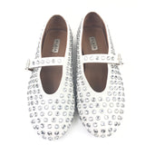 White Mary-Jane Crystal-embellished  Leather Ballet Flats / ALAIA - Size 39