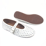 White Mary-Jane Crystal-embellished  Leather Ballet Flats / ALAIA - Size 39
