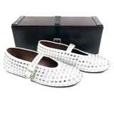 White Mary-Jane Crystal-embellished  Leather Ballet Flats / ALAIA - Size 39
