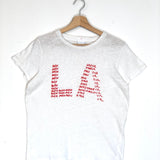 White "MON AMOUR" Graphic Print Crew Neck Linen Tee / CLARE V. & MOTHER - Size S