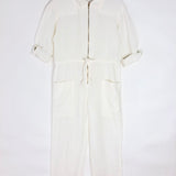 White Organic Linen Front Zip Jumpsuit / LE KASHA - Size S