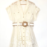White POSTCARD Belted Broderie Anglaise Linen and Silk-blend Mini Dress / ZIMMERMANN - Size 2