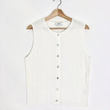 White Ribbed Cotton-blend Sleeveless Vest / VINCE - Size L