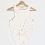 White Ribbed Knotted Cotton Tank Top / MAGDA BUTRYN - Size 38