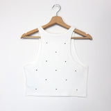 White Rockstud Cotton Jersey Crop Top / VALENTINO - Size M