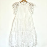 White Ruffled English Embroidered Sleeveless Mini Dress / ULLA JOHNSON - Size 0