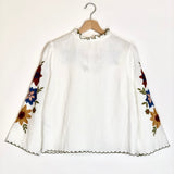 White SHARLEEN Organic Linen and Cotton-blend Embroidered Blouse / SEZANE - Size 38