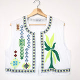 White Sleeveless Embellished Crop Gilet - One Size