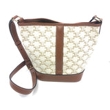 White Small Bucket TRIOMPHE Canvas and Calfskin Tan Bag / CELINE