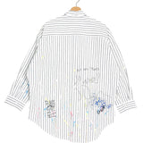 White Striped Paint Splatter Scribble Drop Neck Oversize Shirt / R13 - Size XS