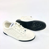 White Suede Perforated Calfskin CC Logo Sneakers - 22A Collection / CHANEL - Size 38
