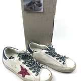 White  SUPERSTAR Leather with Pink Glitters Star Low Top Sneakers / GOLDEN GOOSE - Size 37