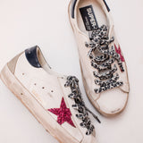 White  SUPERSTAR Leather with Pink Glitters Star Low Top Sneakers / GOLDEN GOOSE - Size 37
