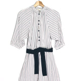 White Thin Stripes Cotton Belted Playsuit / MAJE - Size 34