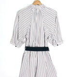 White Thin Stripes Cotton Belted Playsuit / MAJE - Size 34
