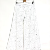 White Tilly Patchwork English Embroidered Wide Leg Pants / MIGUELINA - Size L